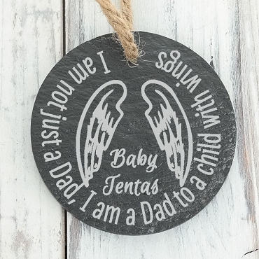 Dad of an Angel Memorial Slate Ornament Personalized Back